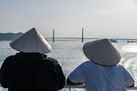 bridge, ship, nature, sea, hats, people